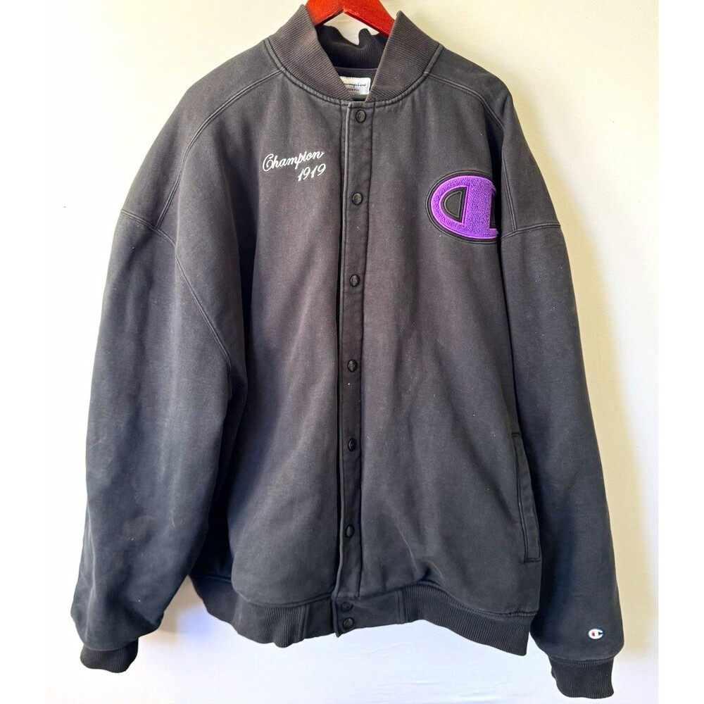 Champion Authentic Black/Purple Varsity Jacket Snap Front Logo 4XL Heavyweight